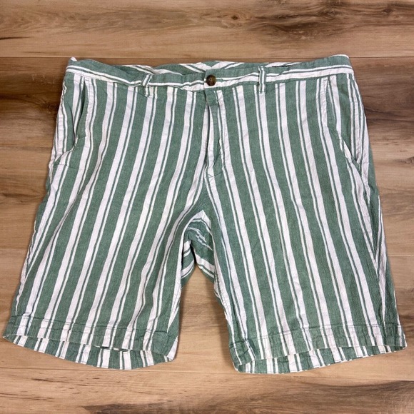 Bonobos Other - Bonobos Chino Shorts Mens 40 Flat Front 9" Linen Striped Green White
